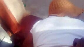 Sex in open air near entrance by interracial couple enjoyed
