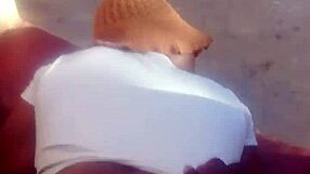 Sex in open air near entrance by interracial couple enjoyed