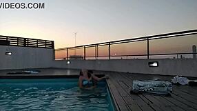 wow, cumming so much in the pool at sunset - accounter adventure 😍