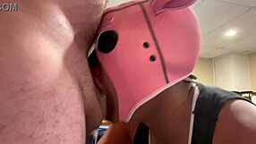 Black masked sub drooling from harsh facefuck and throat juice