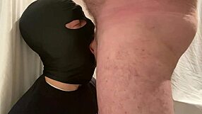 Submissive gay man deepthroats and swallows his dominant straight mans ejaculation