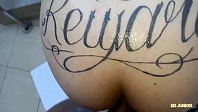 Young inked brunette in stockings and transparent shoes takes unprotected anal sex with Ed Junior
