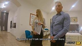 Old man's wife is satisfying potential client while old man is watching