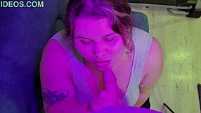 An overly endowed teenage girl gives another man oral sex during a party