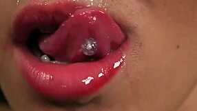 Sleazy babe gets a good portion of sperm falling on her face and body, she happily swallows it all
