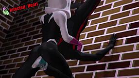 In this animated video of the aforementioned Cartoon Spider Gwen it gives a handjob and fucks a wall