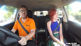 British redhead gets it on in the open with driving instructor