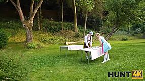 Outdoor fun with a beautiful European mature obese ladyhr /