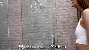 Steamy unplanned bathroom encounter with a sexually aroused dark haired woman