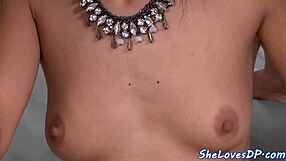 Double penetrated and spitroasted, young European teen with small tits