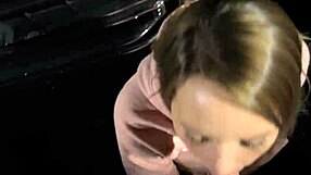 Risky blonde wife blows huge cock in bar lot