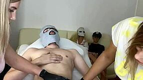 Sugarnadya and NataliGreen Depilate Client's Penis with Four Hands