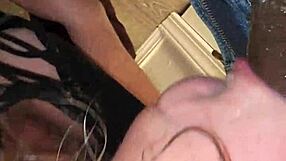 Gay is giving a big dirty black cock blowjob in the bathroom, thirsty