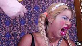 Olive skinned young submissive teen doing wild blowjob and gagging