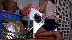 Housewife seduction fully mature woman, excellent toilet slave humiliation in laundry room