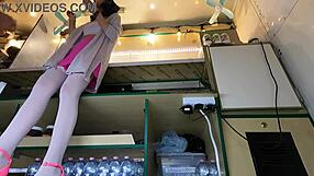 New heels: brunette flaunts curves