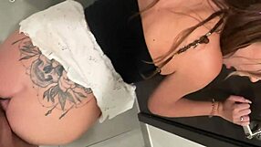 Sexual scene showing couple in the bathroom sucking face with an 18+ teen mall rat