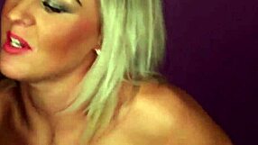 A beautiful woman with stockings on her legs gets a huge ejaculation on her face and swallows it whole