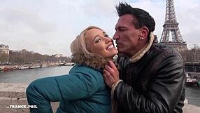 A real life honeymoon couple being tactfully romantic in the city of love