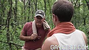 Twink waking up gets turned on by a handsome muscle man using a dildo while hiking