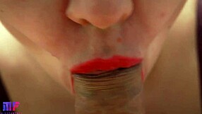 Close up petite teen gives sensual blowjob up close
