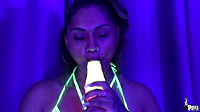 Pick up a lanky and stunning Latin babe having bit of fun with her dance and using her throat to suck a huge dildo
