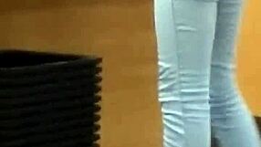 Naked teen model exposes her fantastic legs and bottom wearing jeans