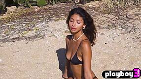 Carolina Reyes, a gorgeous looking slender-figured sultry Latina teen, shows off her lovely body and an amazing début on her butt after a lusting strip tease