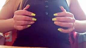 Happy at last the girl cannot control herself and she begin touching her big tits – she cum a lot