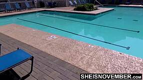 Beauty in modern black women; enjoying the water and the warm feelings around the pool and; making their beauties jiggle