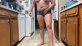 Wet panties solo session in the kitchen