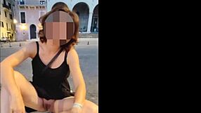 no panty under short dress, upskirt flash of pussy walking in public city center - misscreamy