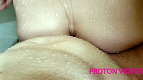Creampie on wife's pussy plus shower banging action