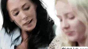blonde lesbian teens and busty milf in hot facesitting threesome