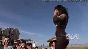 Spring break game of tit licking has coeds from all over competing