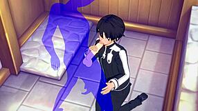 Kirito's passionate blowjob in Sword Art Online Yaoi: Asian game porn