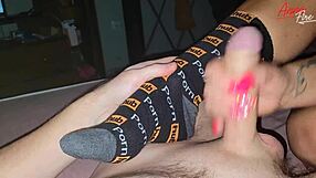 Obese ladies engage in prohibited foot play in a bedroom couple scene