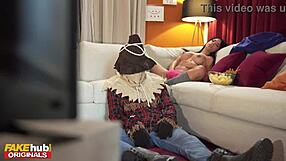A hot Latina girl gets her ass fucked by a Halloween prank of a college jock