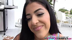 Mia Martinez, a sultry Latina, can't help but let her mouth cause saliva to overflow from her lips around my generously endowed manhood