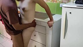 Maid's boss's lustful assplay in her steamy kitchen