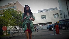 Crossdresser puts her all on display in public, shows up in thong without panties