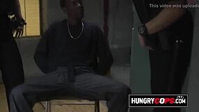 When the voluptuous officer questions him, the African American man with stiff member gets reprimanded