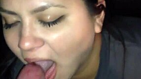 She rubs a young brunette against her tits, kisses her, then gives a rough blowjob while she gets a messy facial from her