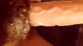 A mature and curvaceous wife enjoys masturbation with a big dildo.