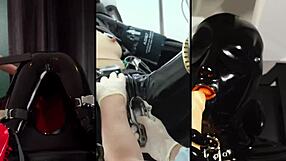 European femdom dominates her rubber slave with face sitting and fucking.