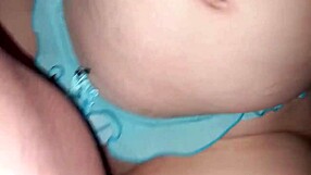 Red-haired woman gets her panty fucked and cum inside her shaved pussy by her lover.