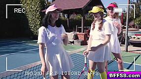 Best friends get a tennis lesson from the man they all wish to have sex with and the cat fight starts immediately.
