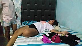 I find my stepmother masturbating and I decide to assist her by giving her a blow job.
