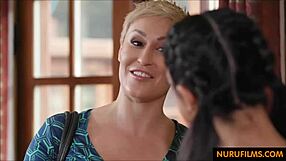 Young student gives sensual massage to her mature teacher