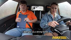 Beautiful Ukrainian woman with great sex drive and big boobs cheats while taking driving lessons.